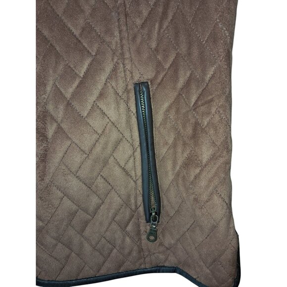 Tasha Polizzi Women's Collection Size L BrownFaux Swede Leopard Print Vest Jacke - Picture 4 of 13